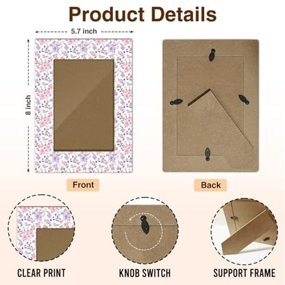 Floral Picture Frame, Birthday Gifts for Sisters Girl Mom Friends Women, Purple Pink Flower Wooden Picture Frame Fits 4x6 Inch Photo, Home Office Desktop Nightstand Display -076 - color: Floral-2