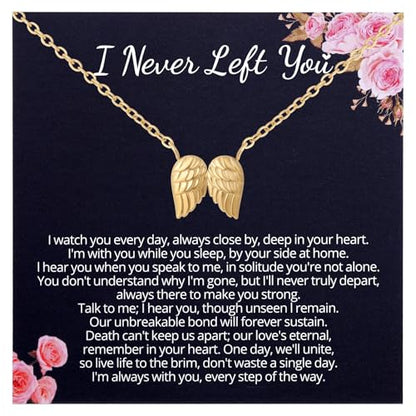 Ralukiia Angel Wings Necklace Gift from Heaven, Memorial Gifts for Loss of Loved One, Mourning Jewelry, Thinking of You Gift, Letter from Heaven Sympathy Condolence - style: gold