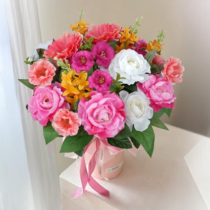2Pcs Cemetery Flowers for Grave Pink Fake Hibiscus Flowers with Rose | 21.6" Silk Flower Arrangements for Cemetery Garden Wedding Table Centerpieces Home Indoor Outdoor Decor