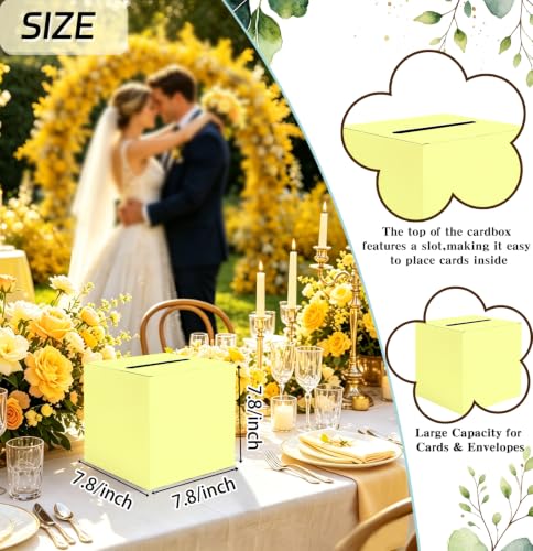 SietDESEO Yellow Card Box with Slot Money Gift Card Box Holder for Party Wedding Reception Birthday Graduation Bridal Shower Baby Shower Diaper Raffle Box - color: YELLOW CARD BOX, size: 7.8 X 7.8 X 7.8 INCH