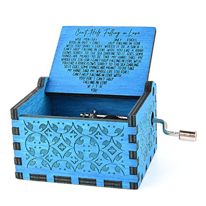 Can't Help Falling in Love Wood Music Box, Antique Engraved Music Boxes | Wooden Music Box Gifts for Lover, Boyfriend, Girlfriend, Husband,Wife (Blue) - color: Blue