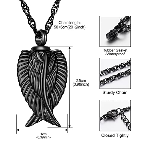 Angel Wing Cremation Necklace for Ashes Stainless Steel Urn Pendant Ashes Holder Memorial Jewelry-I’m Here WATCHING Over You - color: Black-Gift Box