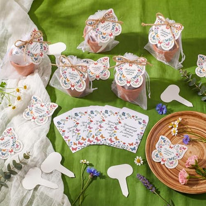 30 Sets Thank You Party Favors for Guests Terracotta Flowerpot Seedling Soil BlocksSeed Packets Organza Gift Bags Thank You Cards and Plant Labels for Bridal Shower Baptism Wedding Party(Butterfly) - style: Butterfly
