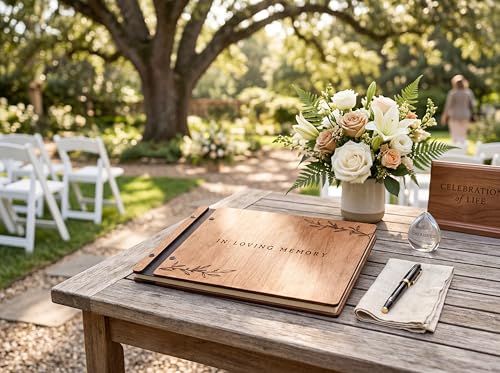 Aspen Studio Funeral Guest Book with Signing Pen in Loving Memory Wooden Funeral Guest Book for Memorial Funeral Service with Signing Pen for Funeral Reception