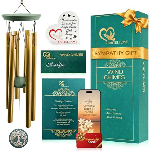 36" Windchimes Outdoors, Double Sided Engraving Pendant, Deep Tone 6 Aluminum Tubes & Pine Wood, Sympathy Gifts for Loss of a loved one, Includes Letter from Heaven & Acrylic Heart Plaque - color: Premium Green