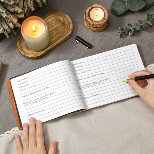 Skyygemm Rustic Vacation Rental Guest Book with Pen, Wooden Scrapbook - style: Visitor