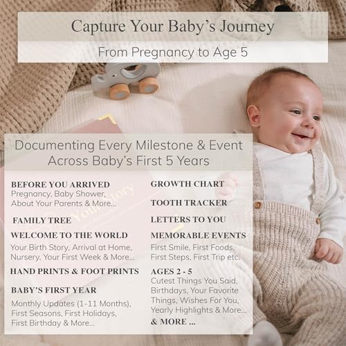 Baby Book Keepsake Boy or Girl Timeless Baby Memory Book First 5 Years for Baby Shower Gender Neutral Baby Scrapbook New Mom Gift Baby Journal from Birth to Age 5 Milestone Book Blush Pink - color: Blush Pink