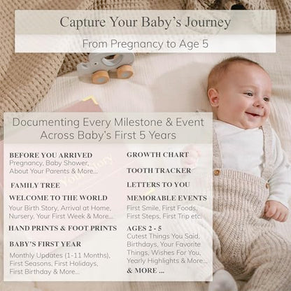 Baby Book Keepsake Boy or Girl Timeless Baby Memory Book First 5 Years for Baby Shower Gender Neutral Baby Scrapbook New Mom Gift Baby Journal from Birth to Age 5 Milestone Book Blush Pink - color: Blush Pink