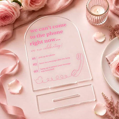 Arch Acrylic Audio Guest Book Sign, We Can't Come to the Phone Right Now Leave a Message Sign, Interactive Phone Guestbook Signage, Modern Wedding Bridal Shower Party Decor Supplies-5x7 Inch - color: Audio Guest Book Sign
