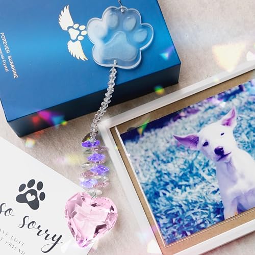 Pet Memorial Suncatcher, Dog Memorial Gifts, Pet Loss, Pet Sympathy, Thoughtful Dogs and Cats Remembrance, Bereavement Gifts - Pink - color: Pink