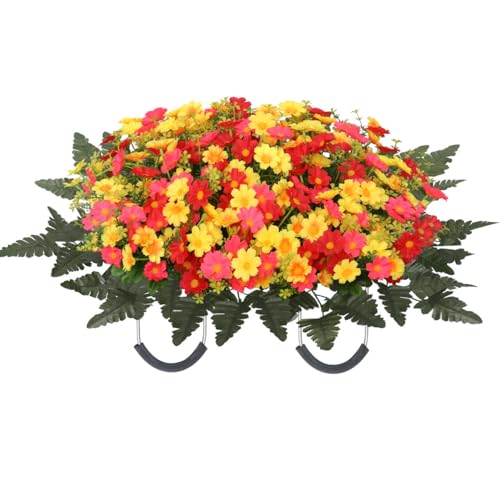 Wocst Cemetery Flowers Saddle Spring Cemetery Flowers for Grave Memorial Artificial Wildflowers for Outdoor Grave Decorations Weather Resistant (red Yellow) - color: Red Yellow, size: saddle