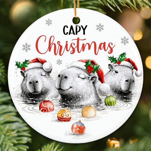 Capybara Christmas Ornament 2026 - Capybaras Gifts for Capybara Lovers | Funny Animal Lovers Gift Ideas, Christmas Decorations - Holiday Presents, Ceramic Xmas Ornament Exchange - color: Capybara