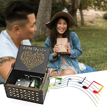 Can't Help Falling in Love Wood Music Box, Antique Engraved Music Boxes | Wooden Music Box Gifts for Lover, Boyfriend, Girlfriend, Husband,Wife (Black) - color: Black