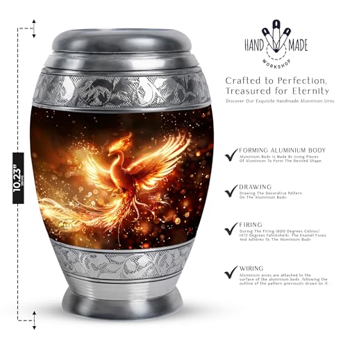 Phoenix Bird, Funeral Urns, Combo of 1 Large Urn with Velvet Bag and 4 Small Keepsake, Cremation Urn for Human Ashes, Keepsake Urns for Adult, Burial Urn, Memorial Urns, Male & Female Urns - size: 1 Large Urn(10inch)+4 Keepsake(3inch)