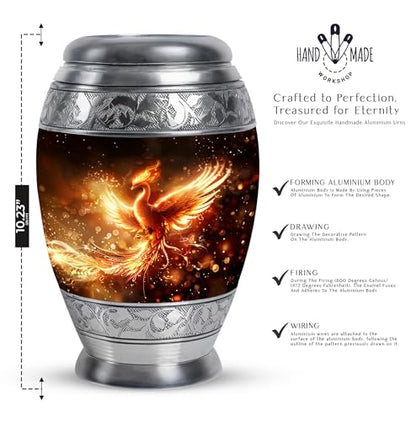 Phoenix Bird, Funeral Urns, Combo of 1 Large Urn with Velvet Bag and 4 Small Keepsake, Cremation Urn for Human Ashes, Keepsake Urns for Adult, Burial Urn, Memorial Urns, Male & Female Urns - size: 1 Large Urn(10inch)+4 Keepsake(3inch)