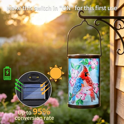 MUMTOP Cardinal Solar Lantern, Hanging Glass Outdoor Garden Light - color: Sky Blue