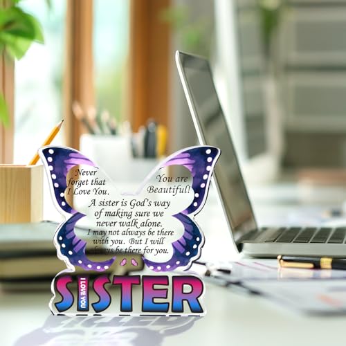 Sisters Birthday Gifts from Sister, Unique Big Sister Gifts for Christmas, Best Sister Ever Gift Ideas, Thank You Gifts for Bonus Sister In Law, Butterfly Desk Decor Acrylic Plaque Sign - style: Sister