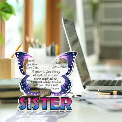 Sisters Birthday Gifts from Sister, Unique Big Sister Gifts for Christmas, Best Sister Ever Gift Ideas, Thank You Gifts for Bonus Sister In Law, Butterfly Desk Decor Acrylic Plaque Sign - style: Sister
