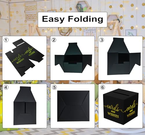 WNINK Black Card Box with Gold Foil Design, Cards and Wishes Gift Cards Box Receiving Box for Wedding Receptions, Bridal & Baby Showers, Anniversaries, Birthdays Party, Graduations, Retirements - color: Cards Wishes Black Gold