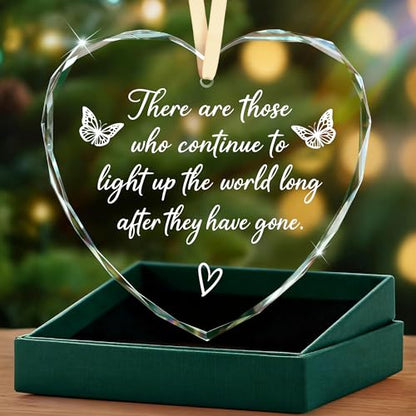 Memorial Gifts – Sympathy Gift for Loss of Loved One Heart Glass Ornament, Condolence, Remembrance In Loving Memory of Mother Father Husband Brother, Comfort Bereavement Christmas Decor Keepsake - style: Heart-There Are