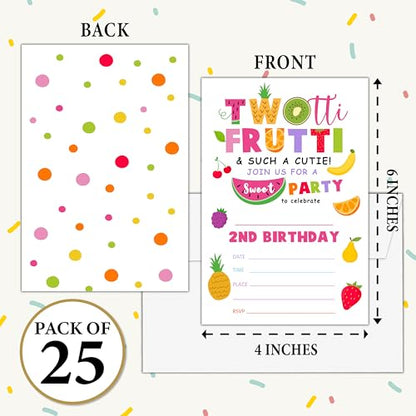 Birthday Invitations for Girls Boys - Tutti Frutti 2th Bday Invites with Envelopes(25-Count) - Turning 2 Fill-in Invite Cards for Party Supplies Favors Decorations - F17 - style: Tutti Frutti 2th