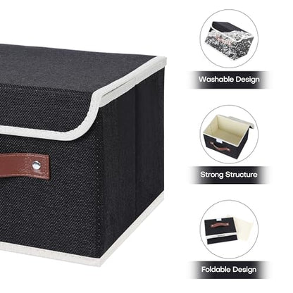 ANMINY Fabric Storage Box Bins with Lids, Black, 10"x8"x7" - color: Black, size: Small (Pack of 1)