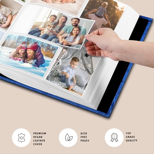 Fintie Photo Album 4x6 Photos - 600 Pockets Large Capacity Albums Book | Vegan Leather Cover, 4X6 Picture Keepsakes, Family/Wedding/Travel Memory Book, Baby/Kids/Boys/Girls Gift, Blue - color: blue