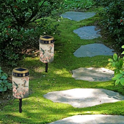 Poceacles Outdoor Solar Stake Light Cemetery Memorial Candle, Hummingbird Flower Beige - color: Hummingbird Flower Beige