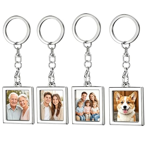 Photo Frame Key Chain Set - 4 Pieces Rectangle Photo Frame Key Chain for Custom Personalized Insert Pictures - Stainless Steel Keychain Suitable for Women and Men