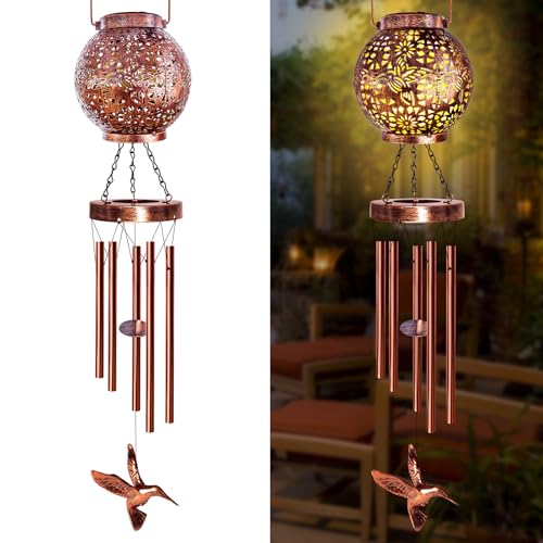 YHmall Wind Chimes for Outside, Hummingbird Hanging Windchimes Outdoors | Birthday Gifts for Mom Women Grandma, Solar Lantern Solar Wind Chimes for Outside Patio Yard Garden Decor