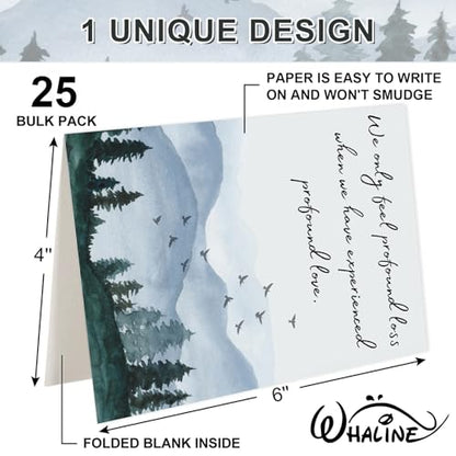 Whaline 25 Packs Funeral Thank You Cards Sympathy Thank You Card with Envelopes Stickers Watercolor Forest Bereavement Cards with Message for Condolences Memorial Service Loved Ones