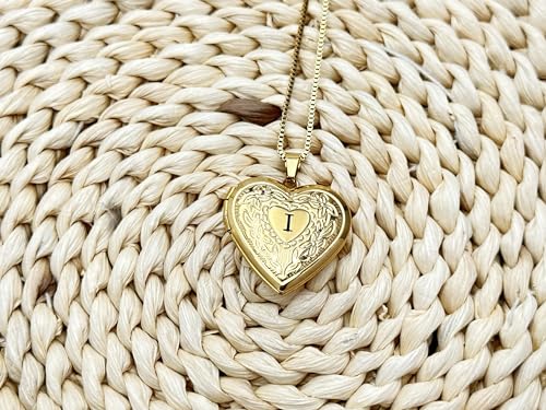 GOKING Love Heart Memory Locket Necklace Holds Pictures for Women - color: Letter I