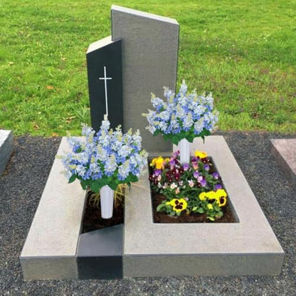 2 Sets Artificial Flowers for Cemetery with Vase 20Inch | UV Resistant Grave Decorations Long-Lasting Cemetery Flowers for Grave Headstones Graveyard Outdoor