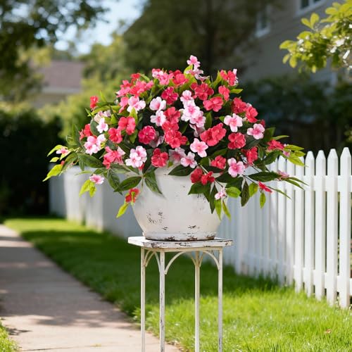 Hommyea Artificial Flowers for Outdoor, 2 PSC UV Resistant Fake Plants - color: Rose Pink