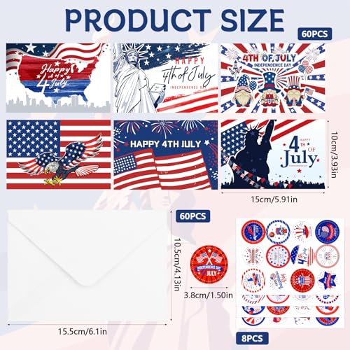 60Set 4th of July Patriotic Greeting Cards 250th Anniversary American Flag