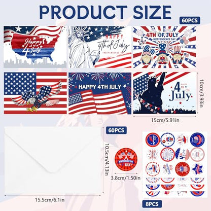 60Set 4th of July Patriotic Greeting Cards 250th Anniversary American Flag