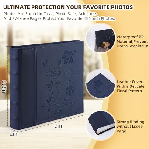 Photo Album Hold 200 4x6 Photos with Memo Writing Space (Dark Blue) - color: Dark Blue