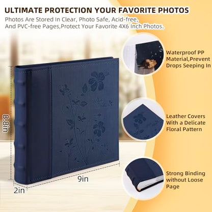 Photo Album Hold 200 4x6 Photos with Memo Writing Space (Dark Blue) - color: Dark Blue