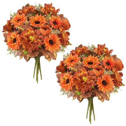 13in 6Pcs Fall Artificial Sunflower, Burnt Orange Flowers for Grave - color: Caramel Dahlia