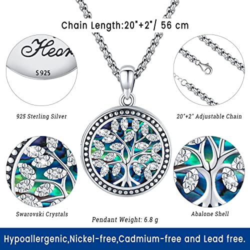 Picture Locket Necklace for Women Men Rose 14K Real Gold 925 Sterling Silver Jewelry Heart Locket Necklace that Holds Pictures Tree of Life Viking Wolf Celtic Knot St Christopher St Michael Pendant - color: I3-Tree of Life Locket-Abalone shells