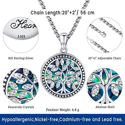 Picture Locket Necklace for Women Men Rose 14K Real Gold 925 Sterling Silver Jewelry Heart Locket Necklace that Holds Pictures Tree of Life Viking Wolf Celtic Knot St Christopher St Michael Pendant - color: I3-Tree of Life Locket-Abalone shells