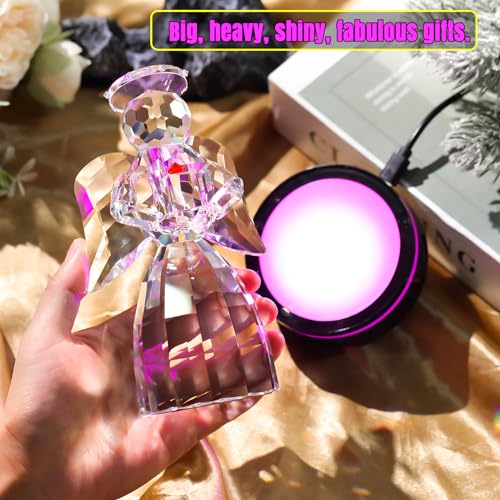 Crystal Guardian Angel Figurine Gifts, with Multicolor LED Light Base | Angel Figurines, Guardian Angel Statue, Guardian Angel light, Birthday Gifts for Grandma, Aunt - color: Gift Box