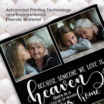 LOSARON Custom Memorial Blanket Because Someone We Loved is in Heaven Hearts Personalized Photo Collection Blanket in Memory of Loved One Gifts Memorial Gifts for Loss of Grandma Dad Mom