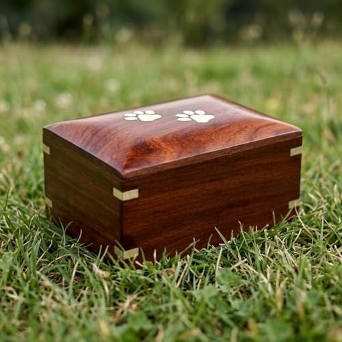 Paw Print Pet Memorial Keepsake Cremation Urns for Ashes Pet Urn Wood Keepsake Box Urns for Cat Dogs Ashes | Cat Memorials (5 x 3 x 2.5) - size: 5 x 3 x 2.5