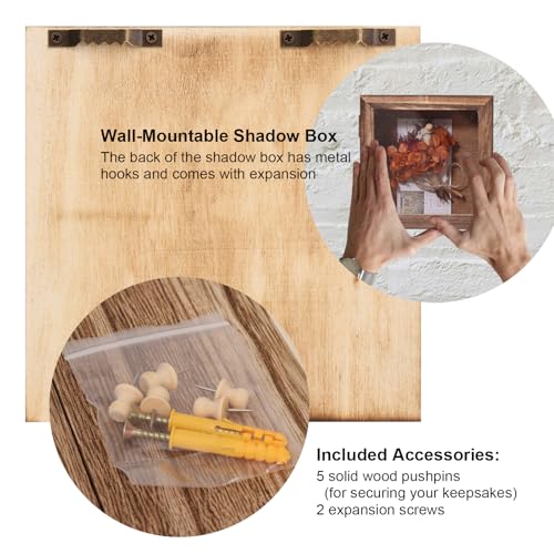 Shadow Box Frame 5x5 , Small Shadow Box Frame Display Case with Linen Backing and Push Pins for Memorabilia, Flowers, Medals – Wall Mounted or Tabletop – Rustic Carbonized Brown - color: 01