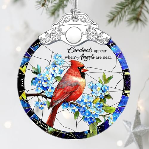 Cardinal Christmas Ornaments: Stained Glass Ornament, Christmas Tree Ornament, Hanging Ornaments for Home Decor – in Memory of Loved One, Cardinal Gifts, Memorial Gift & Sympathy Gift - color: Cardinal