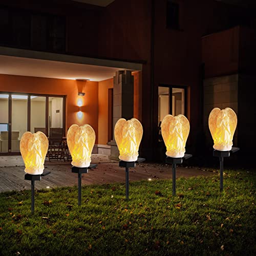Hortsun 2 Pcs Angel Solar Lights for Garden LED Solar Angel Eternal Lights | Cemetery Angels Solar Lights, Waterproof Resin, Built to Last, Outdoor Garden Decor Yard Art, Yard Cemetery Grave Decoration