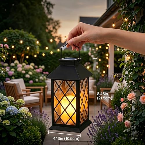 Yowin 2 Pack 9" Solar Lanterns Outdoor Waterproof with Flickering Candle - color: Black