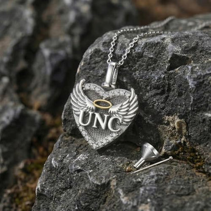 Family Members Urn Necklace for Ashes 925 Sterling Silver Angel Wings Heart Cremation Memorial Keepsake Pendant Jewelry for Loved One's Ashes, with 18" + 2" Stainless Steel Chain - style: Heart-Uncle