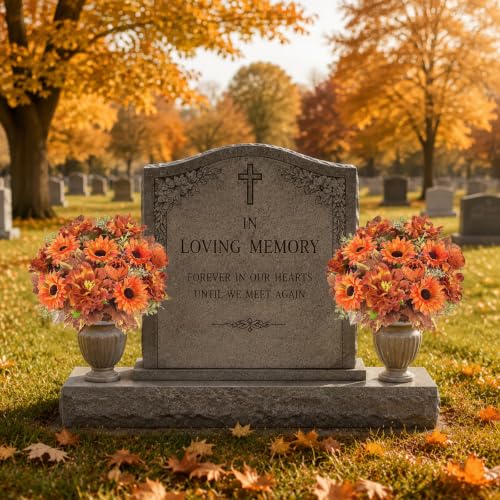 13in 6Pcs Fall Artificial Sunflower, Burnt Orange Flowers for Grave - color: Caramel Dahlia